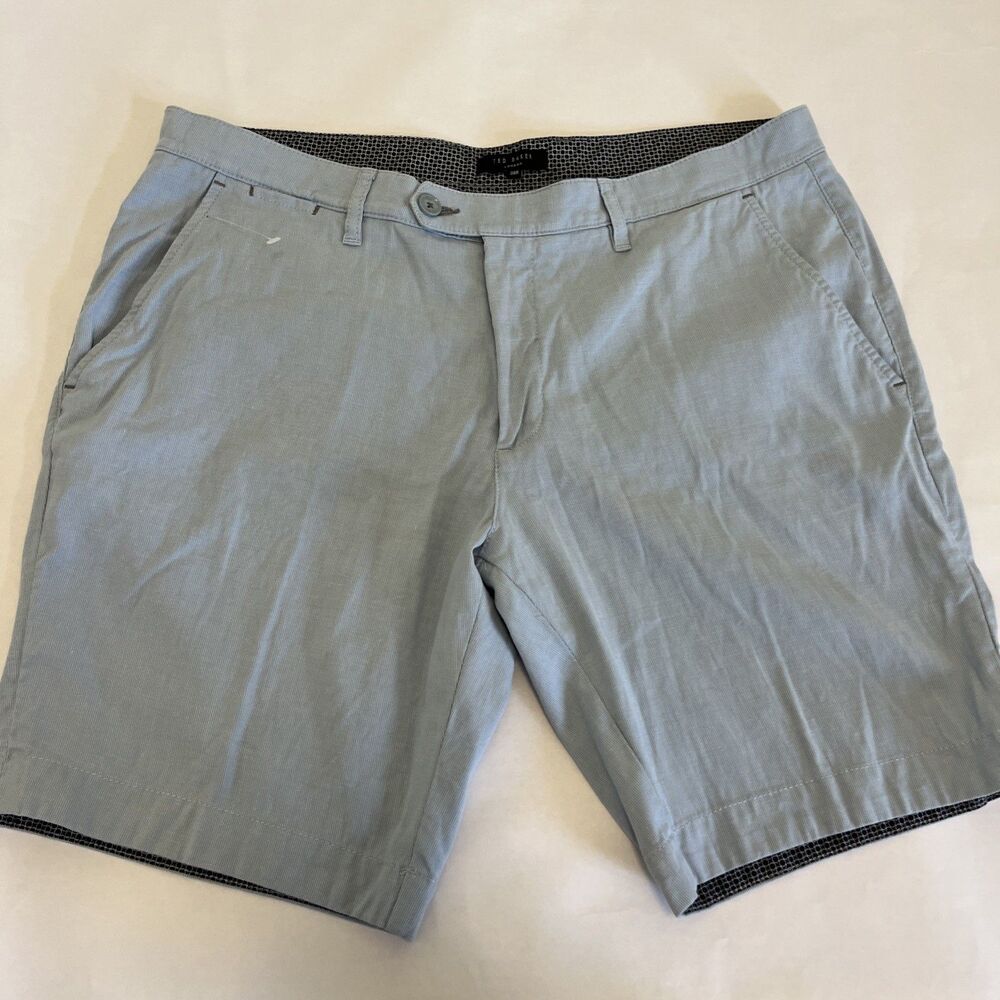 TED BAKER Men's Chino Light Blue Shorts Belt Loops Cotton Blend Blue/White  38